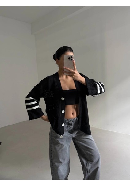 Lvsqvr Büyük Düğmeli Salaş Triko Hırka Siyahbeyaz (Beden: Standart) fiyatları