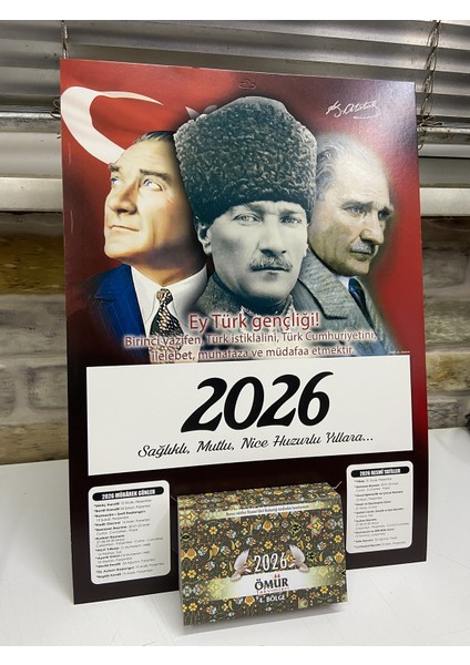 Ömür Takvim Atatürk Imzalı 4.bölge 2026 Kartonlu Yapraklı Duvar Takvimi