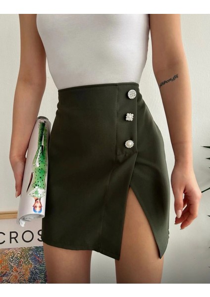 Nrtmsa Üç Taşlı Mini Etek Haki (Beden: S)