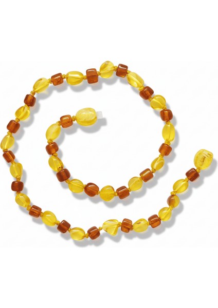 Sarı Kırmızı Renk Doğal Form Damla Kehribar Taşlı Bebek Diş Kolyesi