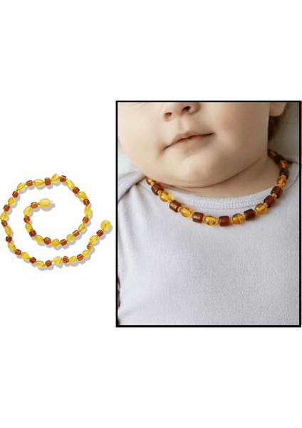 Sarı Kırmızı Renk Doğal Form Damla Kehribar Taşlı Bebek Diş Kolyesi fiyatları