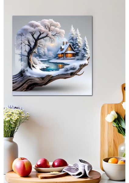 3D Görünümlü Temperli Cam Tablo – Kış Manzaralı Kulübe ve Donmuş Göl Uv Baskı 33X33 CM-CTK146 fırsatları