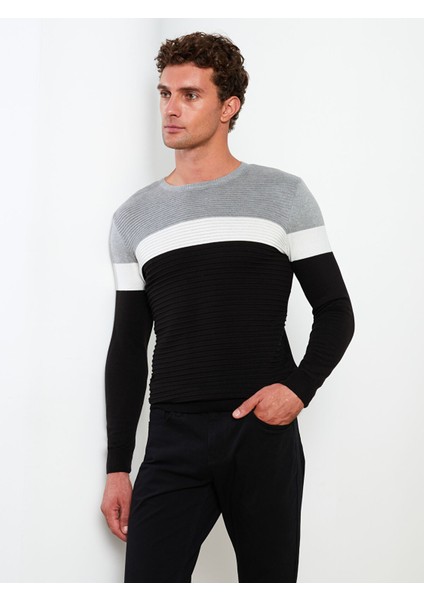 Yeni Sezon Bisiklet Yaka Uzun Kollu Renk Bloklu Erkek Triko Kazak