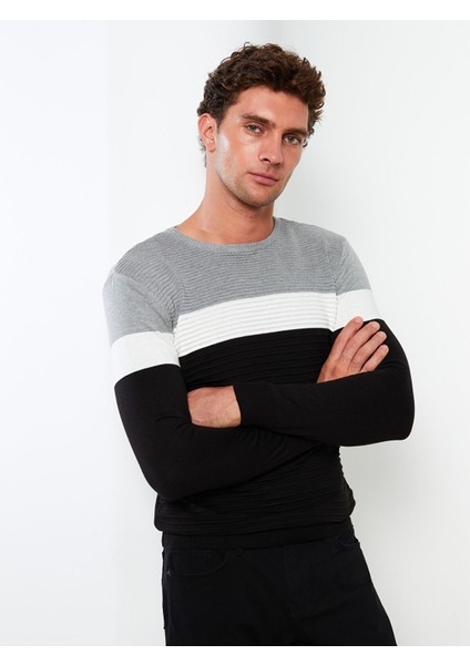 Yeni Sezon Bisiklet Yaka Uzun Kollu Renk Bloklu Erkek Triko Kazak modelleri