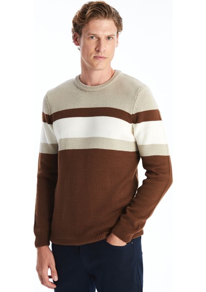 Yeni Sezon Bisiklet Yaka Uzun Kollu Renk Bloklu Erkek Triko Kazak