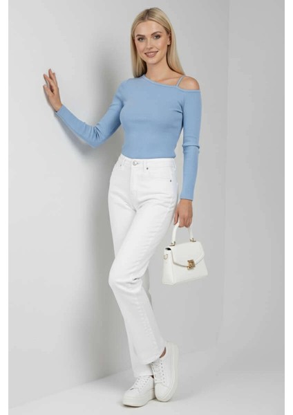 Bosel Tek Omuz Ipli Bluz Mavi T4328
