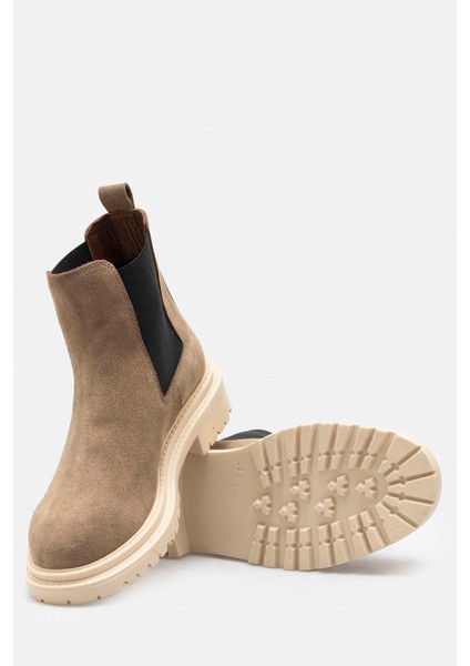 Kum Beji Hakiki Deri Süet Lastikli Chealsea Kadın Bot fırsatları
