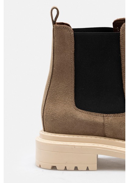 Kum Beji Hakiki Deri Süet Lastikli Chealsea Kadın Bot