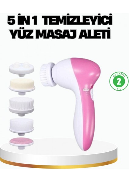 5’i 1 Arada Yüz Temizleme Cihazı – Masaj, Fırça, Peeling ve Krem Uygulama Aparatlı