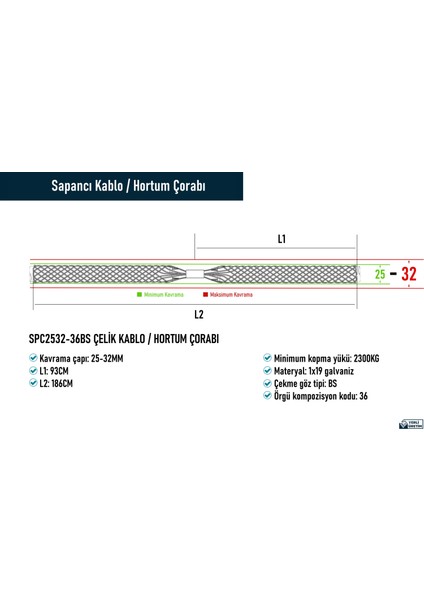 SPC2532-36BS Çelik Kablo / Hortum Çorabı