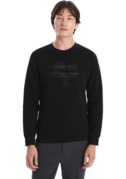 Yeni Sezon Bisiklet Yaka Baskılı Erkek Kalın Sweatshirt