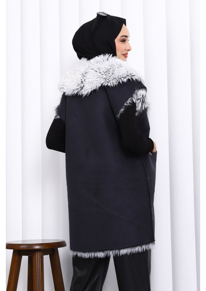 Siyah Kruvaze Yaka İçi Kürklü Süet Yelek fırsatları