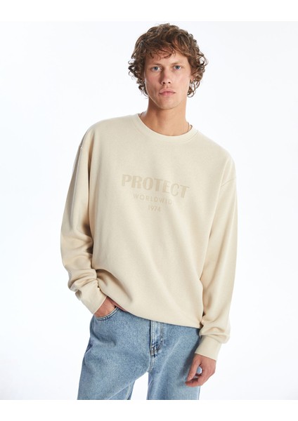 Yeni Sezon Bisiklet Yaka Baskılı Erkek Kalın Sweatshirt