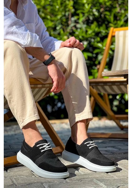 Nrtmsa KB-042 Kuback Bağcıklı Siyah Deri Tozu Beyaz Taban Günlük Erkek Ayakkabı (Numara: 41)