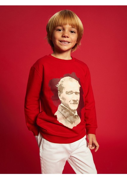 Yeni Sezon Bisiklet Yaka Atatürk Baskılı Erkek Bebek Sweatshirt fiyatları