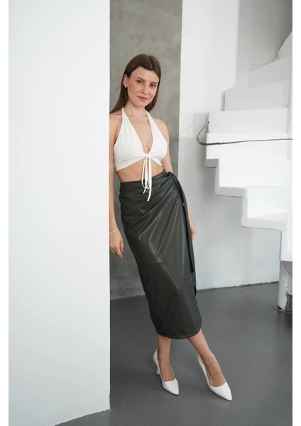 Lvsqvr Kuşaklı Uzun Deri Etek Haki H26414 (Beden: M) indirimleri