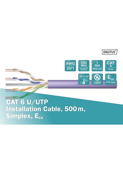 Dıgıtus DK-1613-VH-5 500MT Utp Cat6 Network Kablo Mor 23AWG Lsoh
