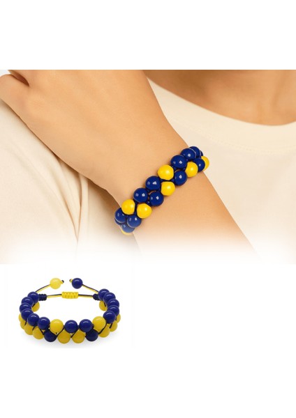 Çift Sıra Makrome Örgülü Küre Kesim Sarı Lacivert Jade Doğaltaş Kadın Taraftar Bileklik fiyatları
