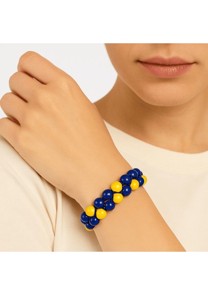 Çift Sıra Makrome Örgülü Küre Kesim Sarı Lacivert Jade Doğaltaş Kadın Taraftar Bileklik modelleri