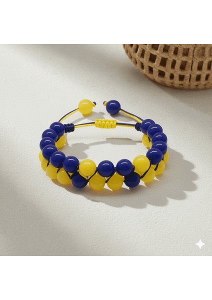 Çift Sıra Makrome Örgülü Küre Kesim Sarı Lacivert Jade Doğaltaş Kadın Taraftar Bileklik fırsatları
