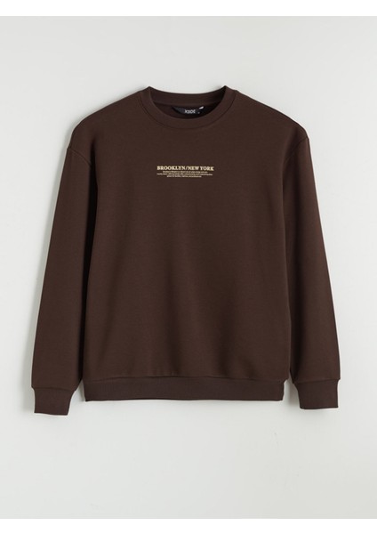 Yeni Sezon Bisiklet Yaka Baskılı Erkek Kalın Sweatshirt