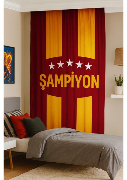Taraftar Sarı Kırmızı Çift Kanatlı Fon Perde fiyatları