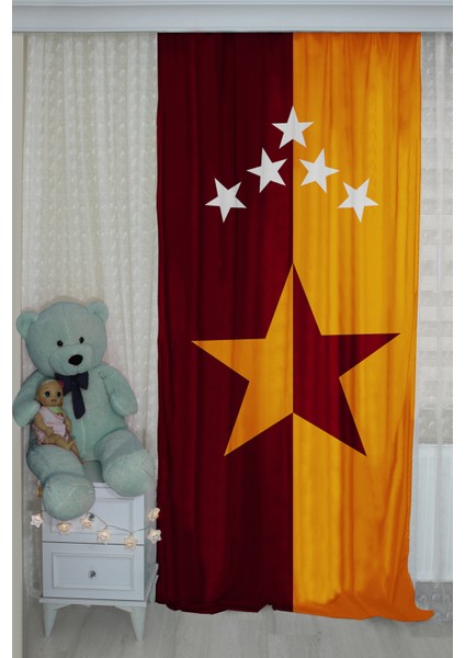Sarı Kırmızı Taraftar Çift Kanatlı Çocuk Odası Fon Perde modelleri