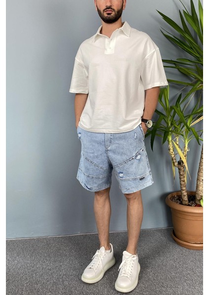 Beli Lastikli Bağcıklı Mavi Kot Şort fiyatları