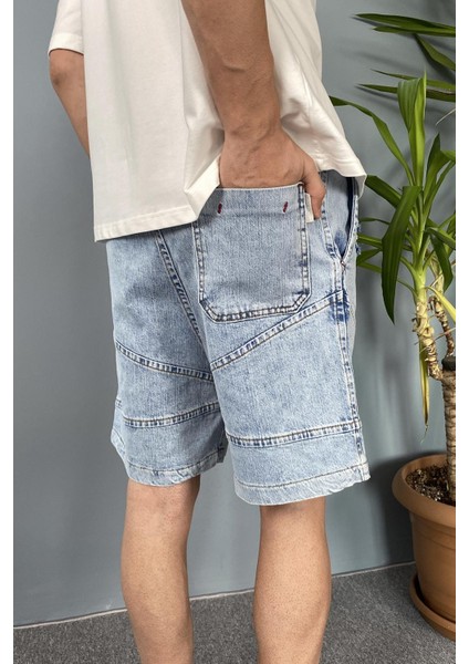 Beli Lastikli Bağcıklı Mavi Kot Şort modelleri