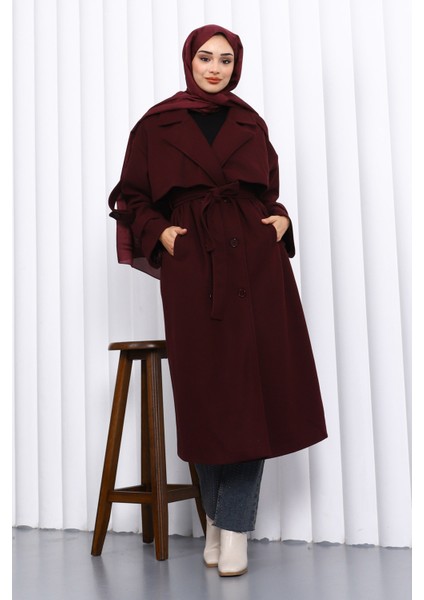 Mürdüm Kravuze Yaka Astarlı Kaşe Kaban fiyatları