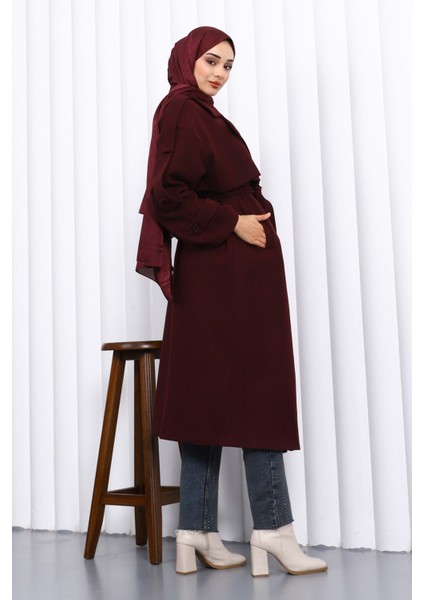 Mürdüm Kravuze Yaka Astarlı Kaşe Kaban fırsatları