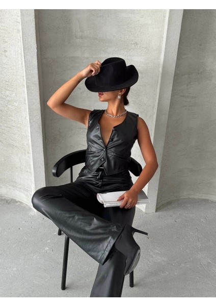 Lvsqvr Kaplama Düğmeli Deri Yelek Siyah S24398 (Beden: M) fırsatları