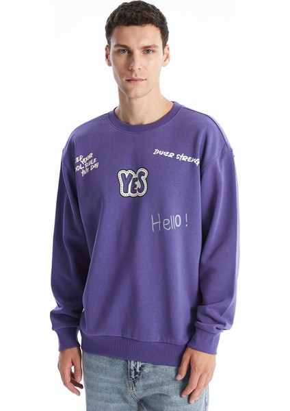 Yeni Sezon Bisiklet Yaka Baskılı Erkek Kalın Sweatshirt