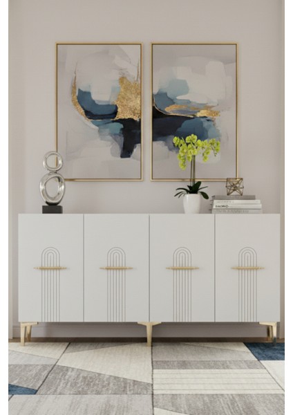 KA1519B- Ida Lazer Çizgili Konsol , Tv Sehpası , Çok Amaçlı Dolap 150CM Beyaz fiyatları