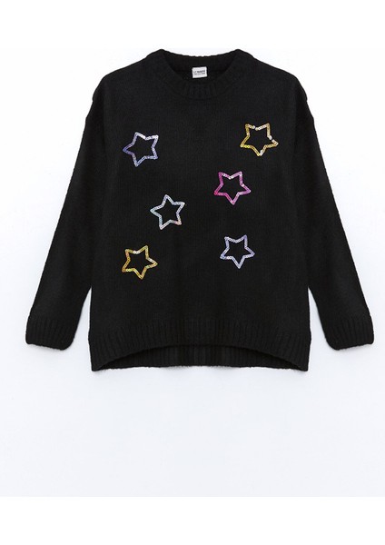 Yeni Sezon Bisiklet Yaka Pul Işlemeli Kız Çocuk Triko Kazak