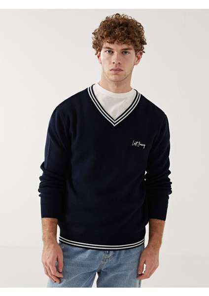 Yeni Sezon V Yaka Uzun Kollu Erkek Triko Kazak