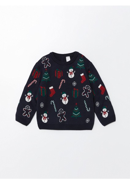 Yeni Sezon Bisiklet Yaka Yılbaşı Temalı Kız Çocuk Triko Kazak