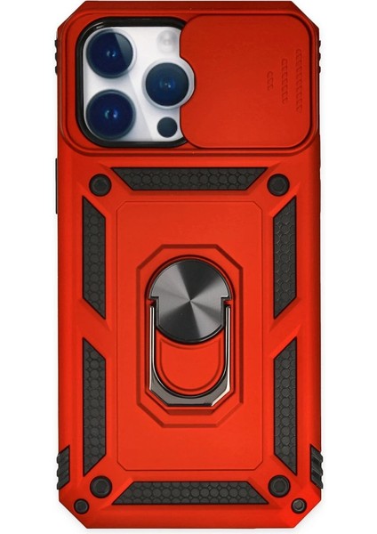 Iphone 14 Pro Kılıf Pars Lens Yüzüklü Silikon - Kırmızı