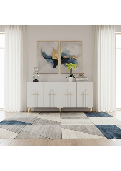 KA1519B- Ida Lazer Çizgili Konsol , Tv Sehpası , Çok Amaçlı Dolap 150CM Beyaz modelleri