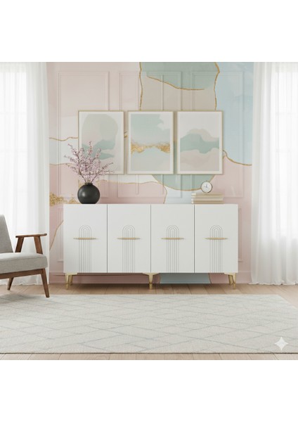 KA1519B- Ida Lazer Çizgili Konsol , Tv Sehpası , Çok Amaçlı Dolap 150CM Beyaz fırsatları