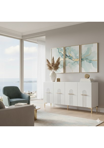 KA1519B- Ida Lazer Çizgili Konsol , Tv Sehpası , Çok Amaçlı Dolap 150CM Beyaz indirimleri