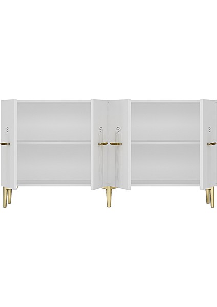 KA1519B- Ida Lazer Çizgili Konsol , Tv Sehpası , Çok Amaçlı Dolap 150CM Beyaz