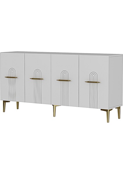 KA1519B- Ida Lazer Çizgili Konsol , Tv Sehpası , Çok Amaçlı Dolap 150CM Beyaz