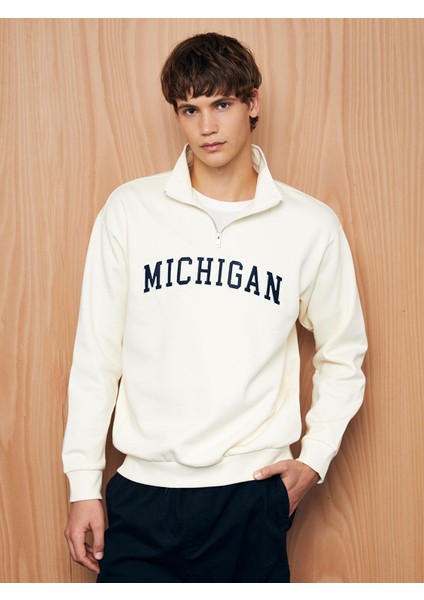 Yeni Sezon Dik Yaka Uzun Kollu Nakışlı Erkek Kalın Sweatshirt