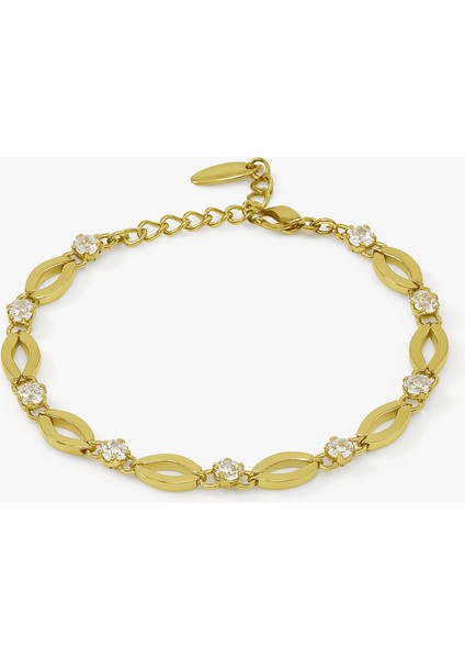 Kadın Tam Tur Xuping Bileklik - Tigers Eye Model - Beyaz Zirkon Tek Taş Detaylı - Altın Renk