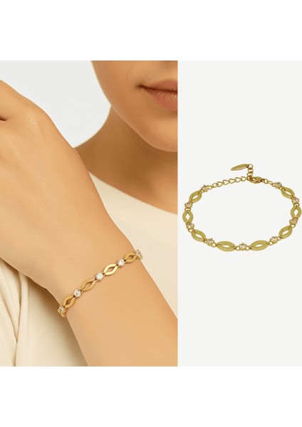 Kadın Tam Tur Xuping Bileklik - Tigers Eye Model - Beyaz Zirkon Tek Taş Detaylı - Altın Renk fiyatları