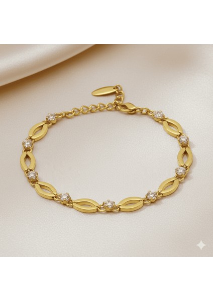 Kadın Tam Tur Xuping Bileklik - Tigers Eye Model - Beyaz Zirkon Tek Taş Detaylı - Altın Renk fırsatları