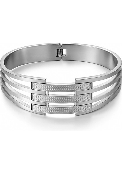 Kadın Çelik Bileklik - Kelepçe Tasarım - Dört Sıralı - Gümüş Renk