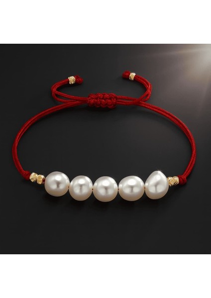Makrome Örgülü Naturel Kesim Kırmızı Ipli Dorika Top Süslemeli Doğal Inci Kadın Bileklik indirimleri