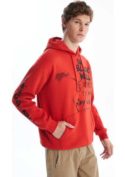 Yeni Sezon Uzun Kollu Baskılı Erkek Kalın Hoodie